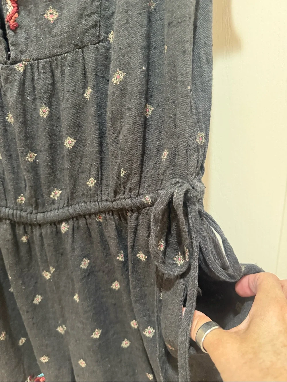 Free People Black Jumper with Red and Cream Embroidered Motifs Size XS